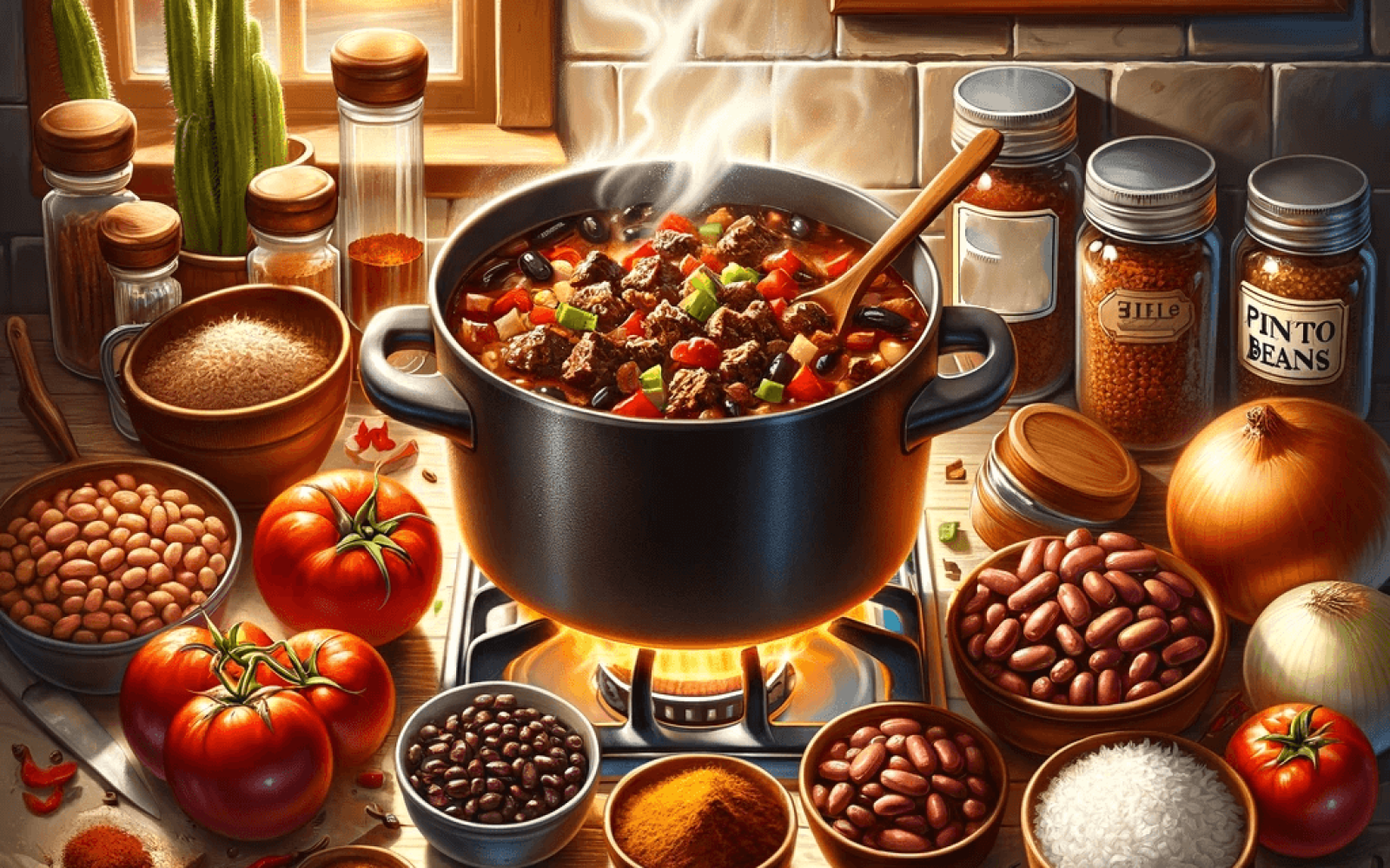 Beef and Bean chili illustration by AI